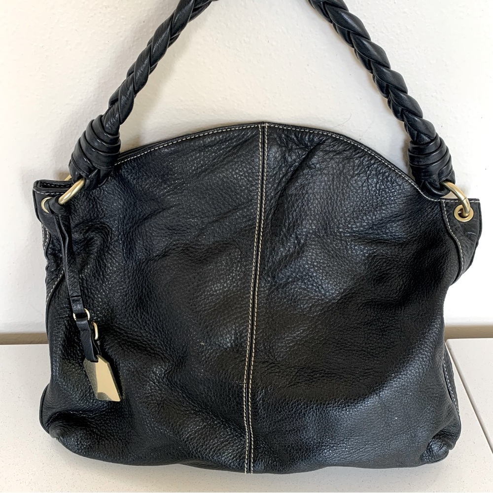 RALPH LAUREN black leather shoulder tote handbag
